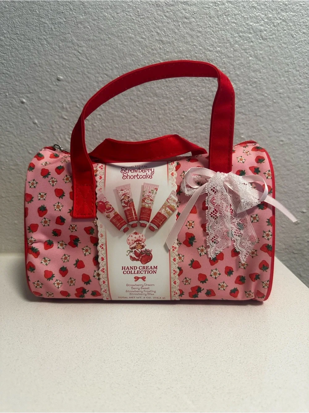 Strawberry Shortcake Pink Print Cosmetic Bag with hand cream collection
